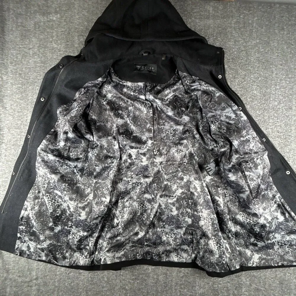 Guess Wool Blend Pea Coat Womens Sz XL Colorblock Charcoal Black Snap Zip Up - Picture 2 of 10